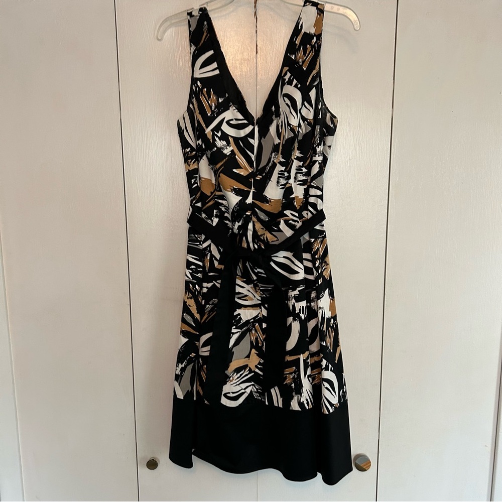 AGB Black and Tan Patterned Midi Dress